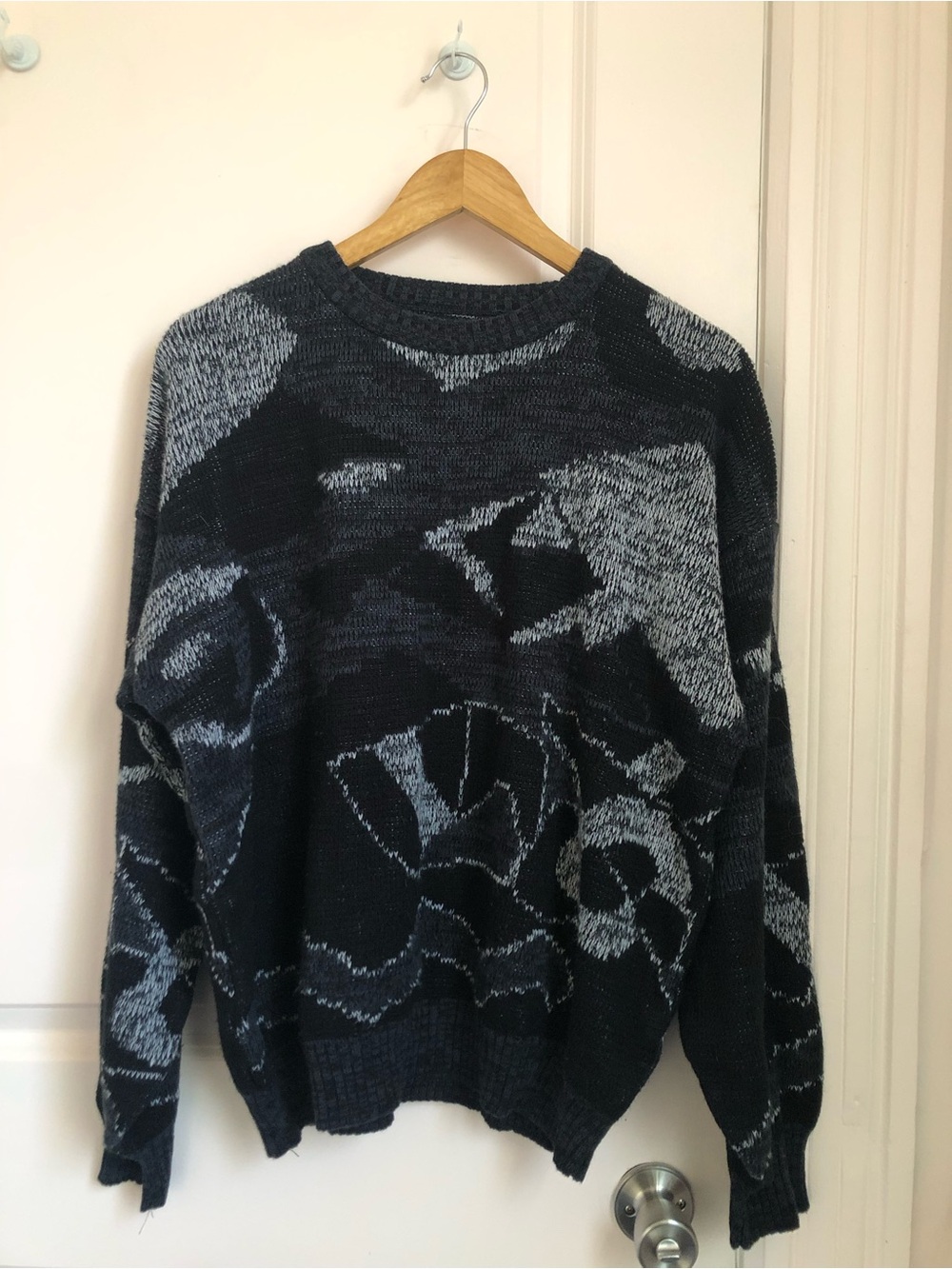 80s Geometric Grampa Sweater Grey and Black